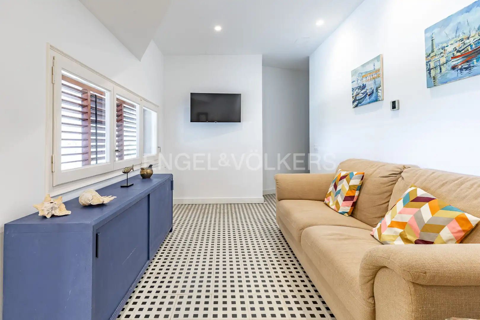 Sala d'estar de Apartament de lloguer en Caldes d'Estrac amb Calefacció, Jardí privat i Terrassa