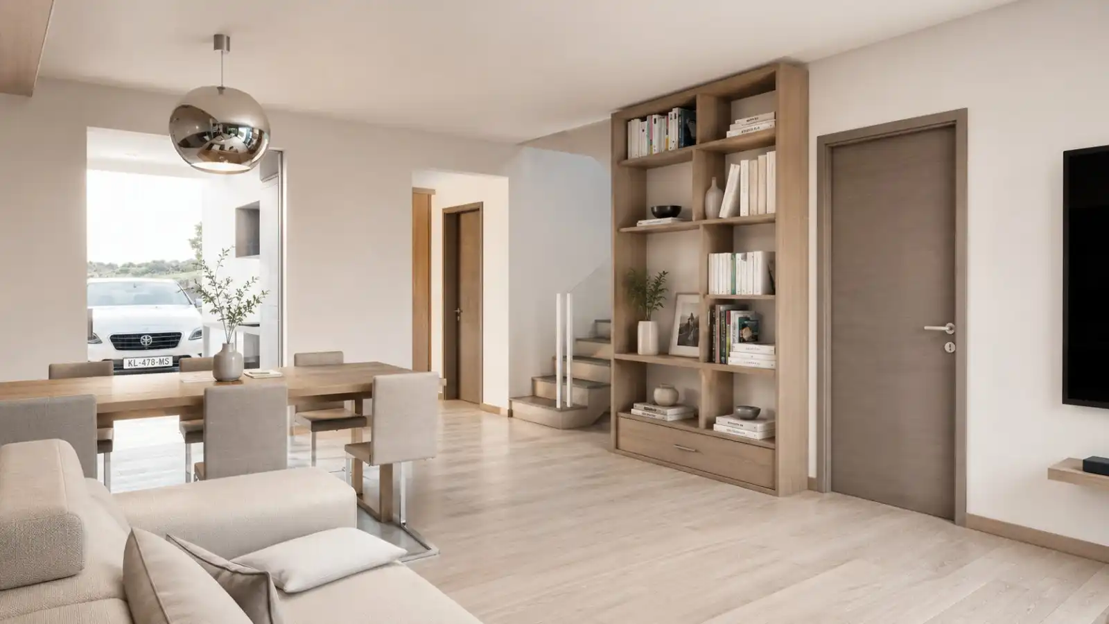 Wohnzimmer von Einfamilien-Reihenhaus zum Verkauf in Antigua mit Klimaanlage, Privatgarten und Terrasse