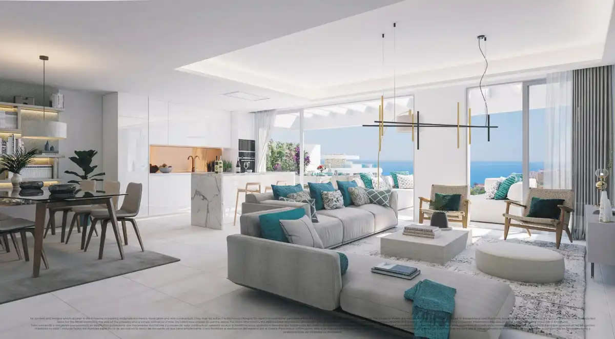 Sala d'estar de Planta baixa en venda en Mijas amb Jardí privat, Terrassa i Piscina
