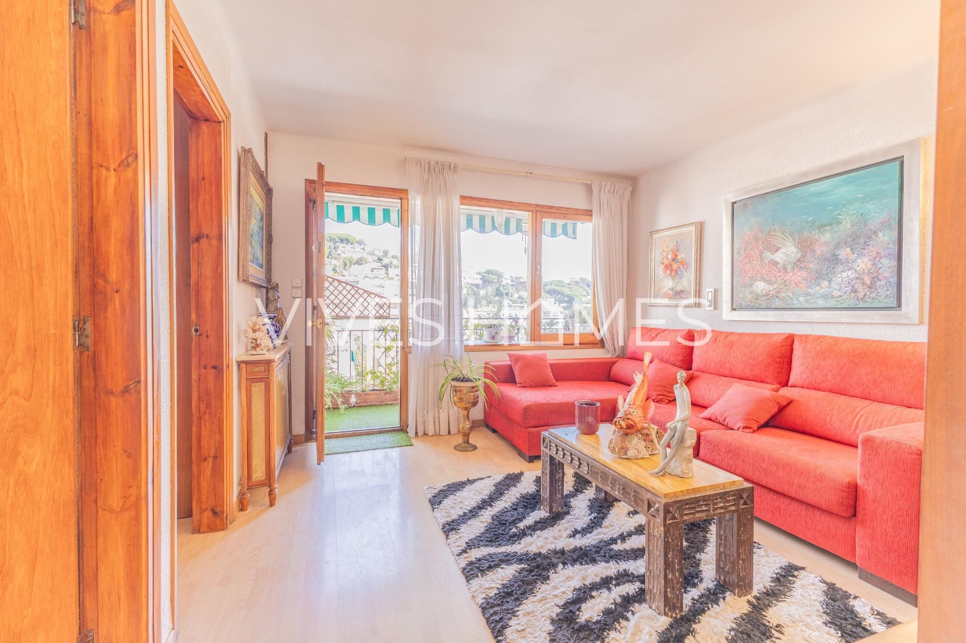 Living room of Flat for sale in Caldes d'Estrac  with Heating, Parquet flooring and Terrace