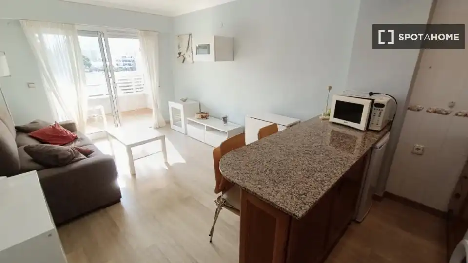 Sala d'estar de Apartament per a compartir en Alicante / Alacant amb Aire condicionat, Terrassa i Moblat