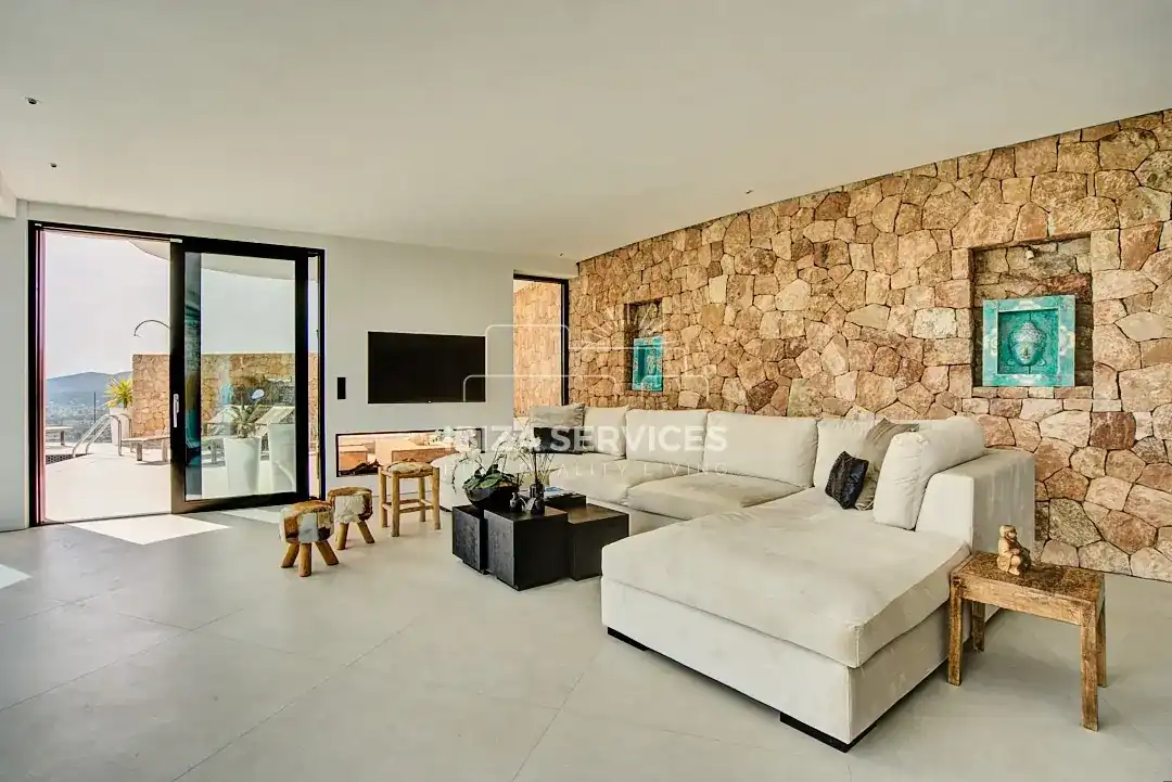 Sala d'estar de Casa o xalet de lloguer en Santa Eulària des Riu amb Aire condicionat, Jardí privat i Piscina