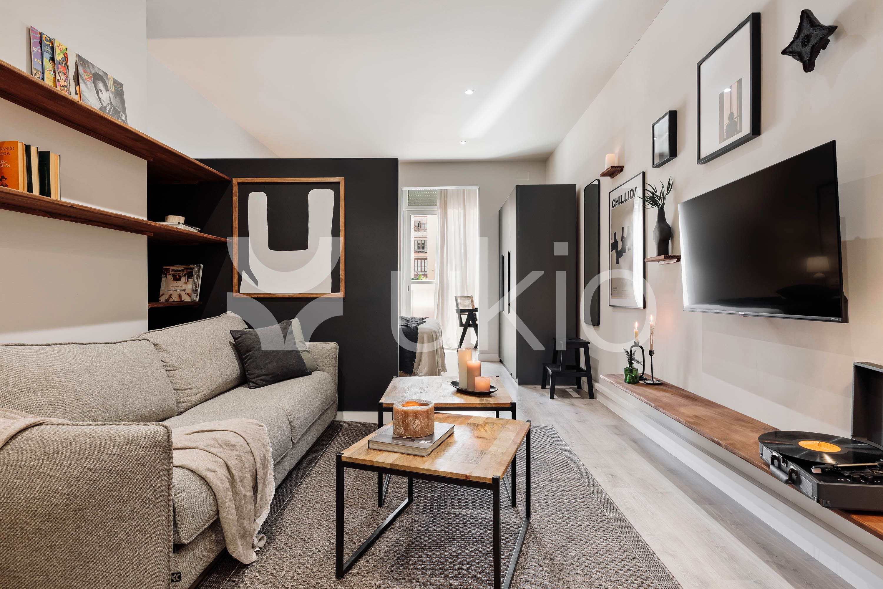 Sala d'estar de Estudi de lloguer en  Barcelona Capital amb Aire condicionat, Calefacció i Terrassa