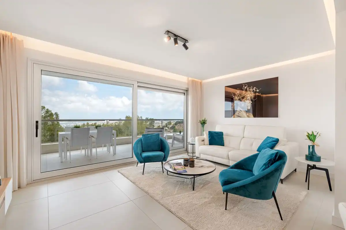 Sala de estar de Apartamento en venta en Mijas con Aire acondicionado, Amueblado y Piscina comunitaria