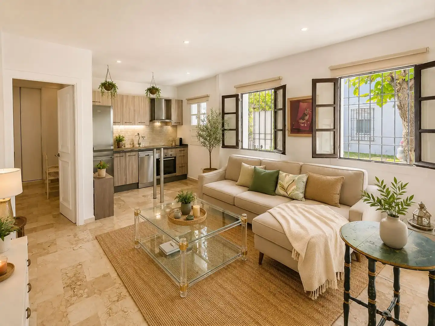 Sala d'estar de Planta baixa en venda en Estepona amb Calefacció, Jardí privat i Terrassa