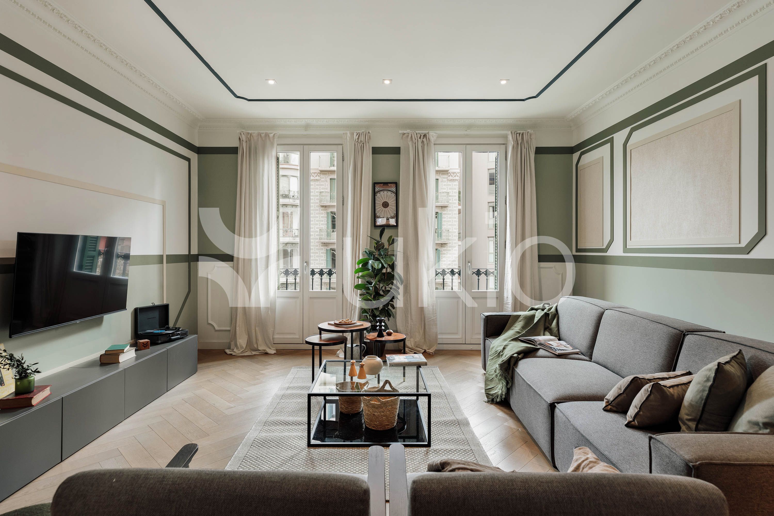 Sala de estar de Apartamento de alquiler en  Barcelona Capital con Aire acondicionado, Calefacción y Amueblado