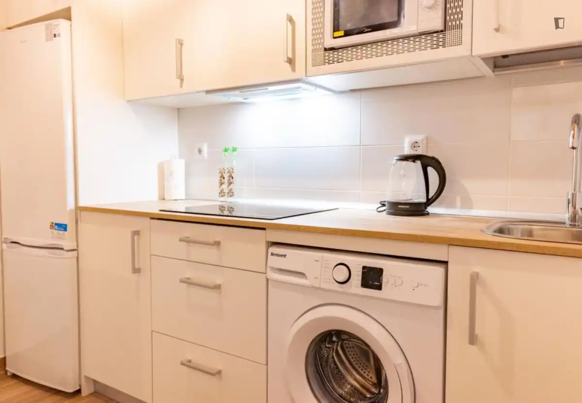Cuina de Apartament de lloguer en Madrid amb Aire condicionat, Moblat i Rentadora