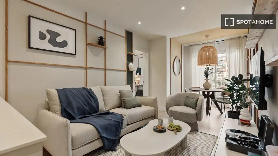 Sala d'estar de Apartament per a compartir en Barcelona amb Aire condicionat, Terrassa i Moblat