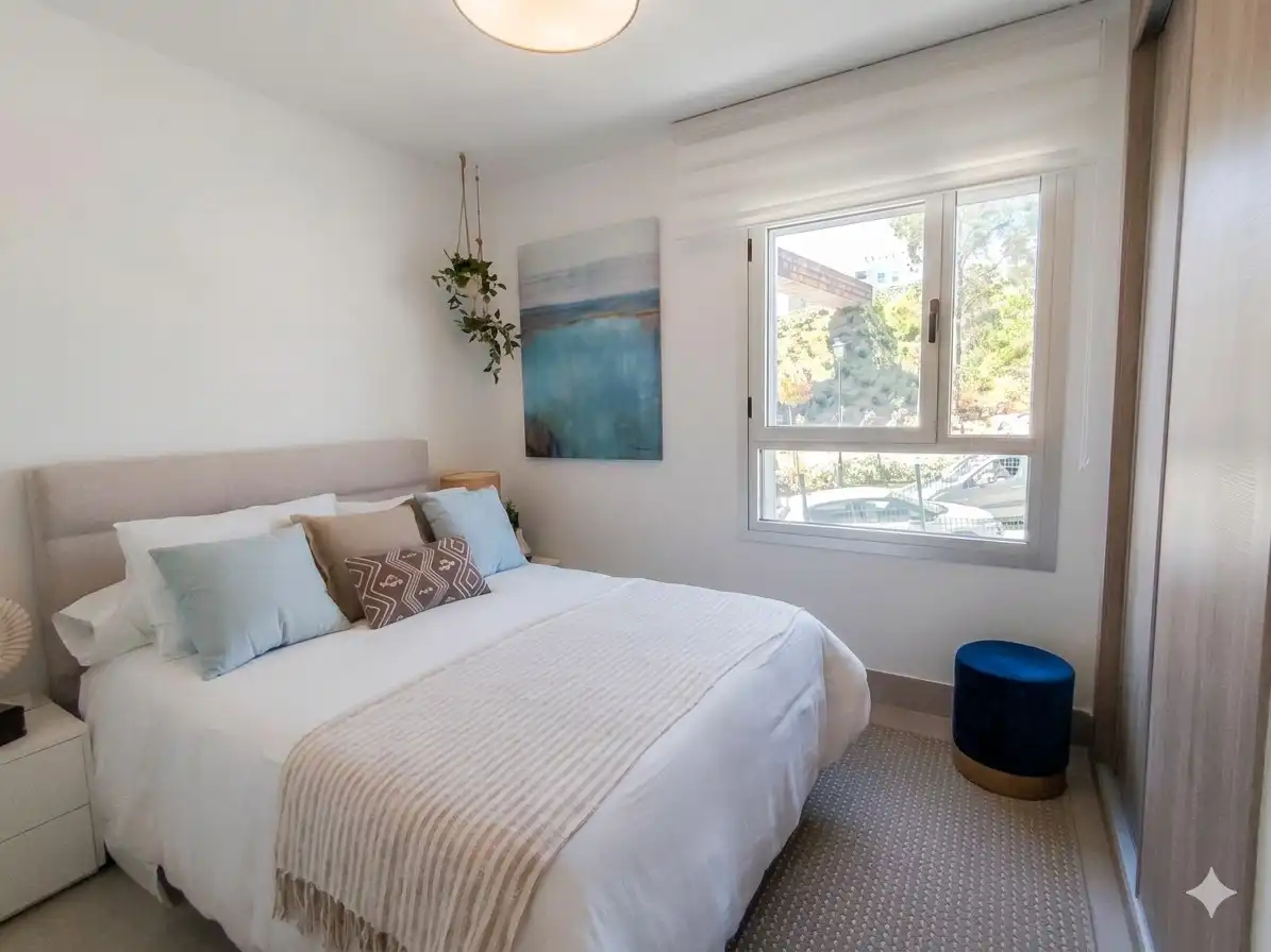 Schlafzimmer von Wohnung zum Verkauf in Mijas mit Klimaanlage, Privatgarten und Terrasse