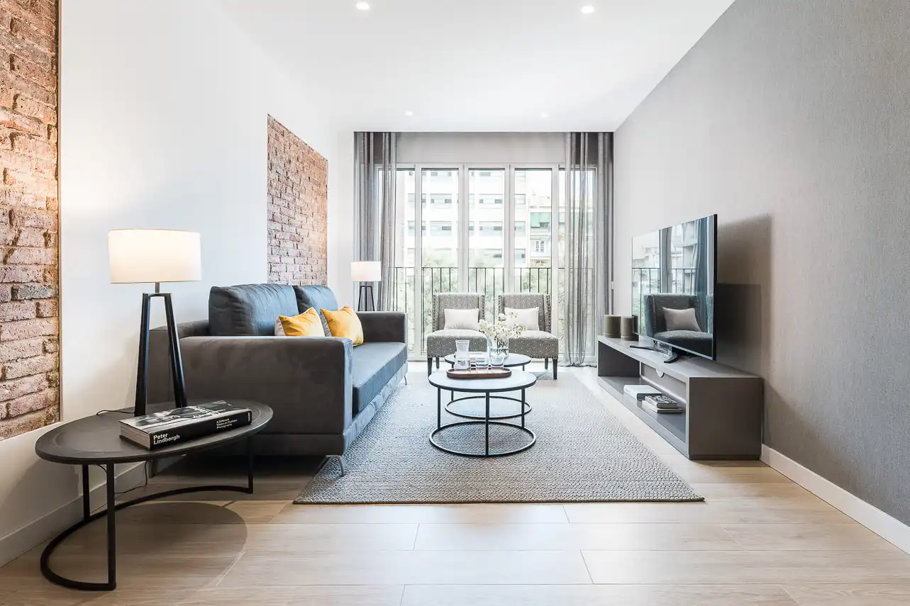 Sala de estar de Apartamento de alquiler en Barcelona con Aire acondicionado, Calefacción y Jardín privado