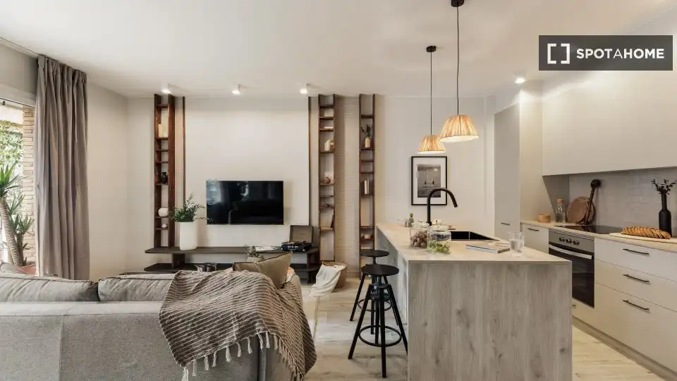 Sala d'estar de Apartament per a compartir en Barcelona amb Aire condicionat, Terrassa i Moblat