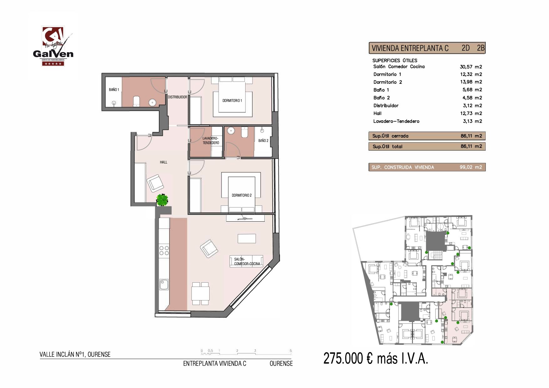 Apartament en venda en Ourense Capital  amb Aire condicionat, Calefacció i Parquet