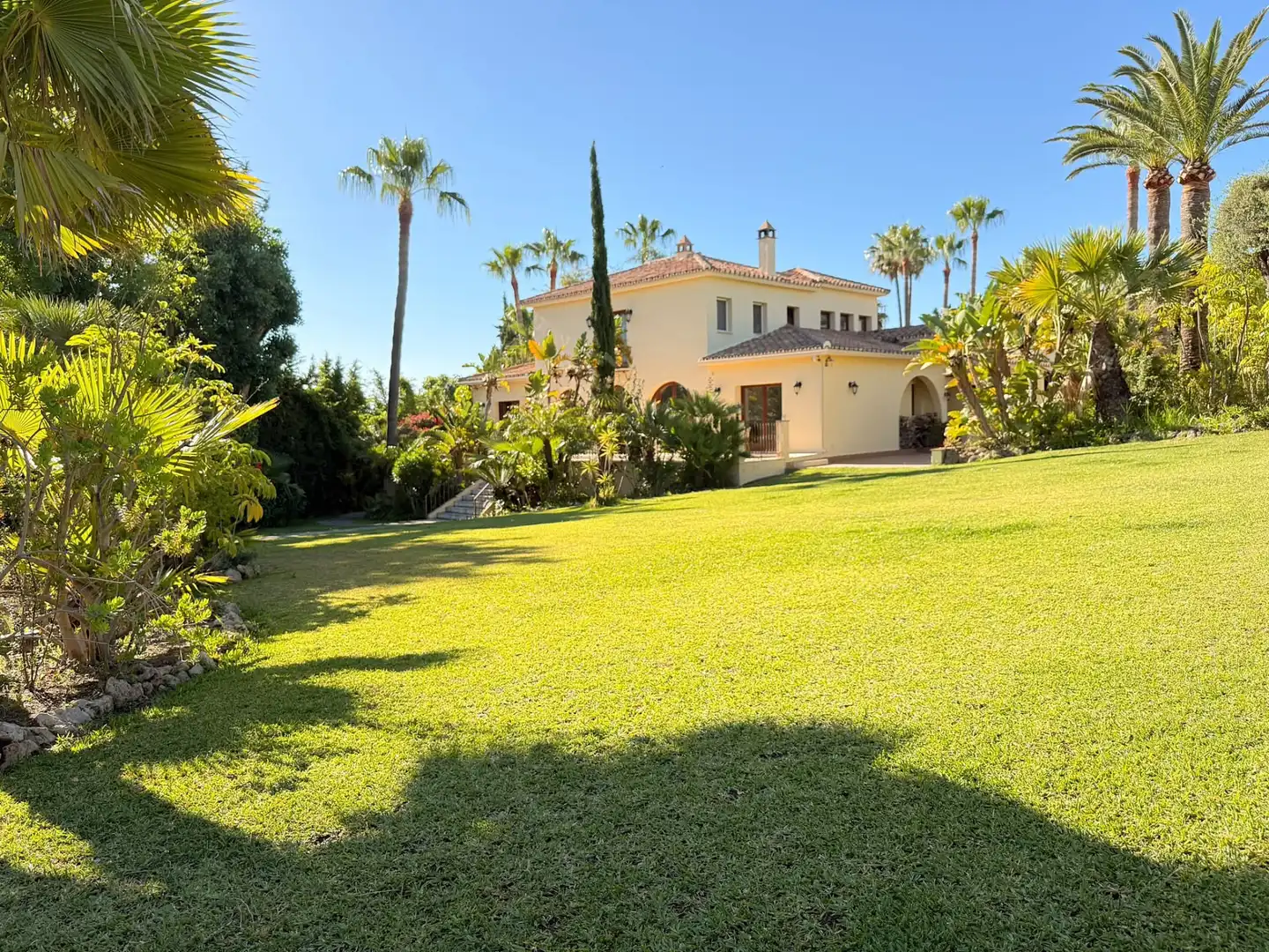 Vista exterior de Casa o xalet en venda en Estepona amb Aire condicionat, Jardí privat i Terrassa