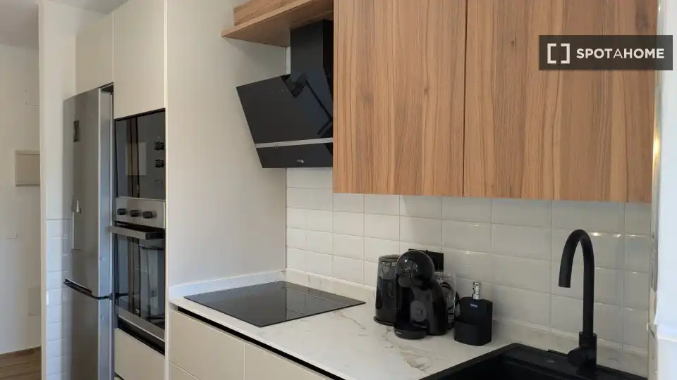 Cuina de Apartament per a compartir en Málaga amb Aire condicionat, Terrassa i Moblat