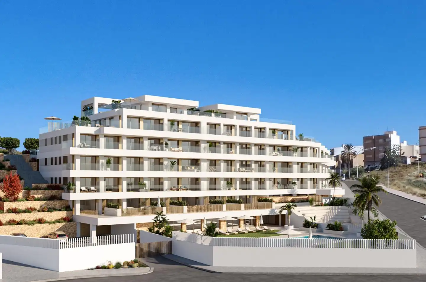 Außenansicht von Wohnung zum Verkauf in Garrucha mit Klimaanlage, Terrasse und Schwimmbad