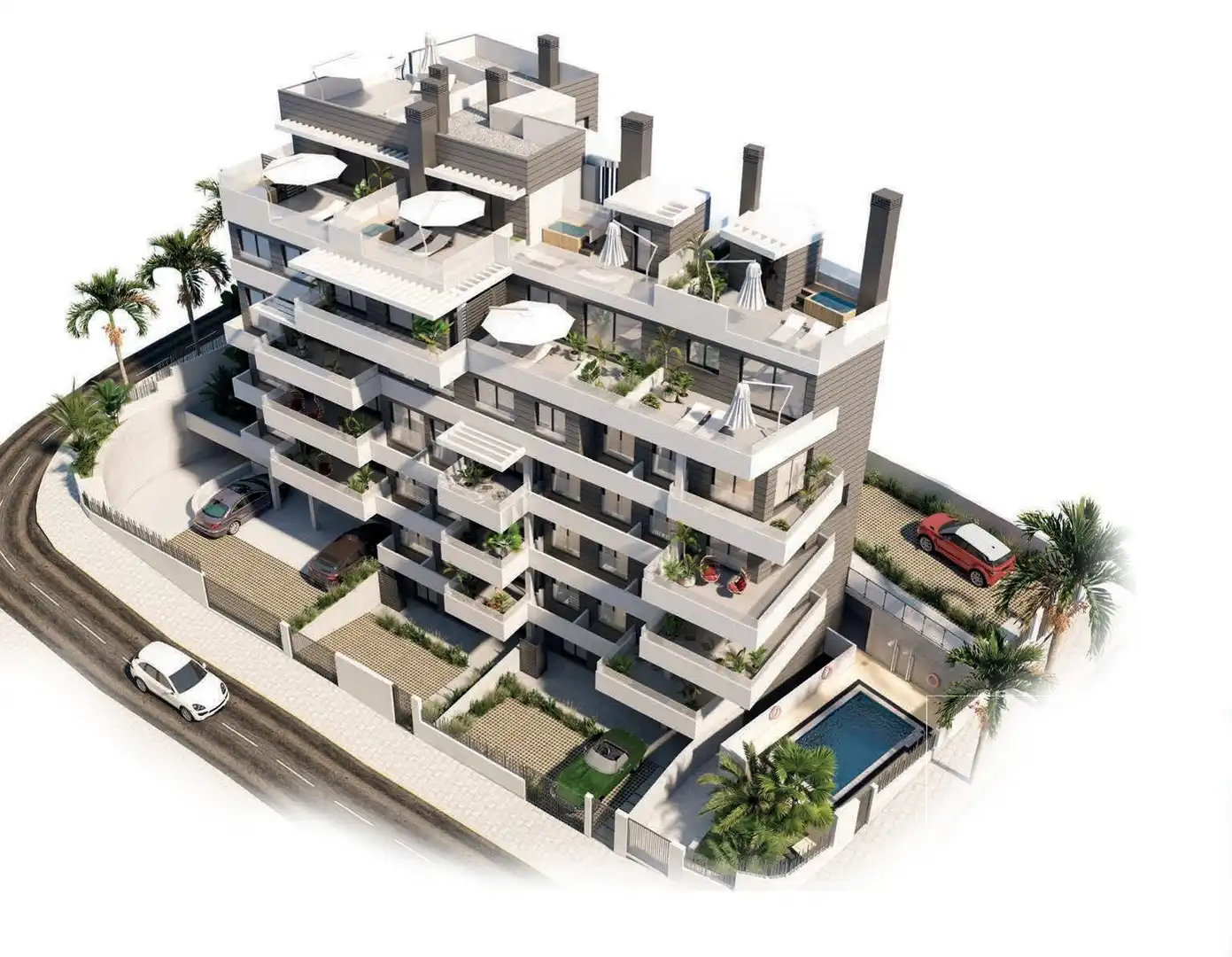 Außenansicht von Erdgeschoss zum Verkauf in Estepona mit Klimaanlage, Terrasse und Schwimmbad