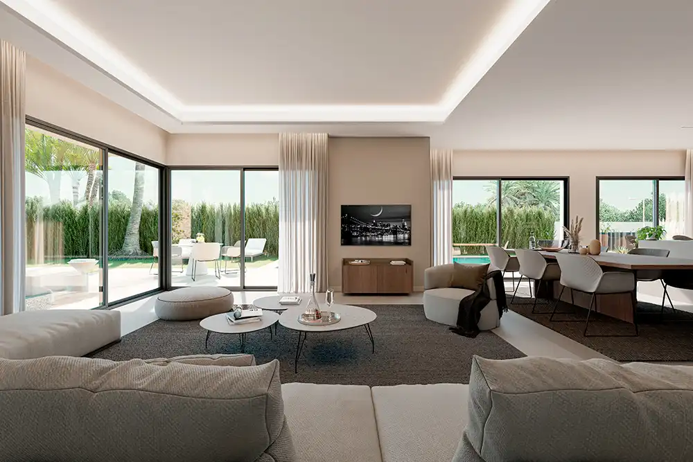 Sala d'estar de Casa o xalet en venda en Alicante / Alacant amb Aire condicionat, Calefacció i Jardí privat