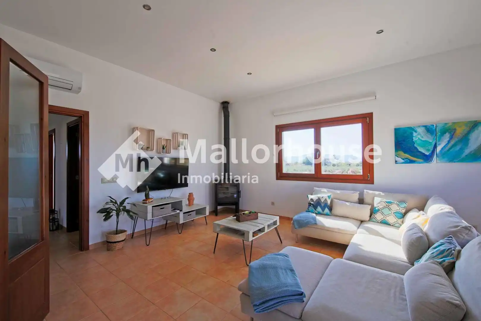 Sala de estar de Casa o chalet de alquiler en Santa Margalida con Aire acondicionado, Jardín privado y Terraza