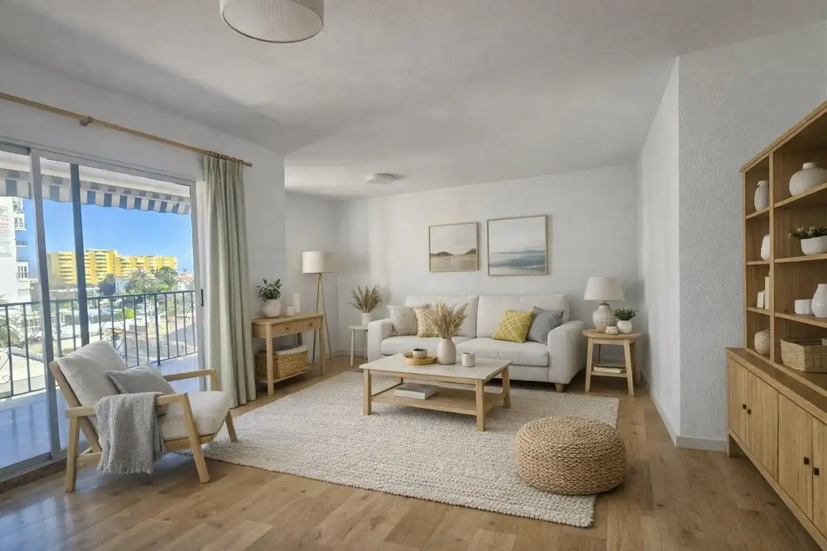 Wohnzimmer von Wohnungen zum Verkauf in Benalmádena mit Klimaanlage, Heizung und Schwimmbad