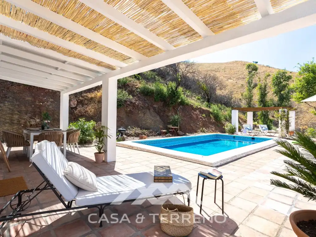 Terrassa de Finca rústica de lloguer en Colmenar amb Piscina