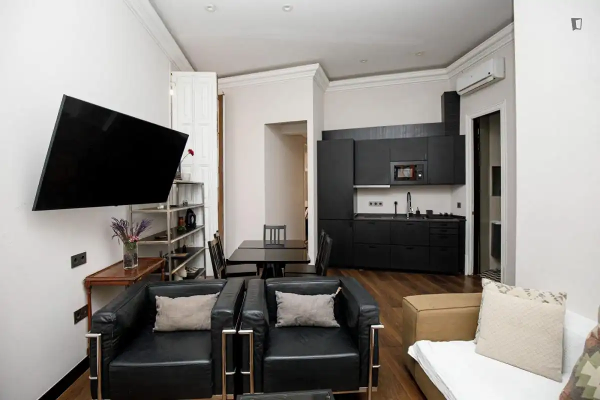 Sala de estar de Apartamento de alquiler en  Barcelona Capital con Aire acondicionado, Calefacción y Amueblado