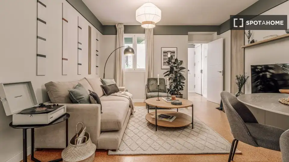 Living room of Apartments for share in Madrid  with Air Conditioner, Terrace and Furnished