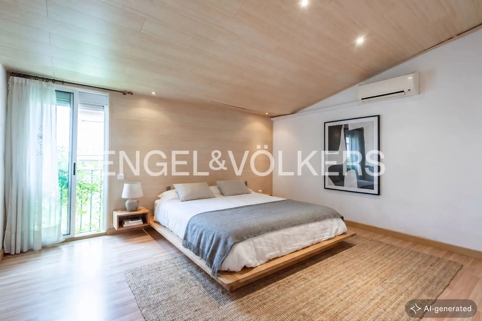 Schlafzimmer von Einfamilien-Reihenhaus zum Verkauf in Barcelona mit Klimaanlage, Heizung und Privatgarten