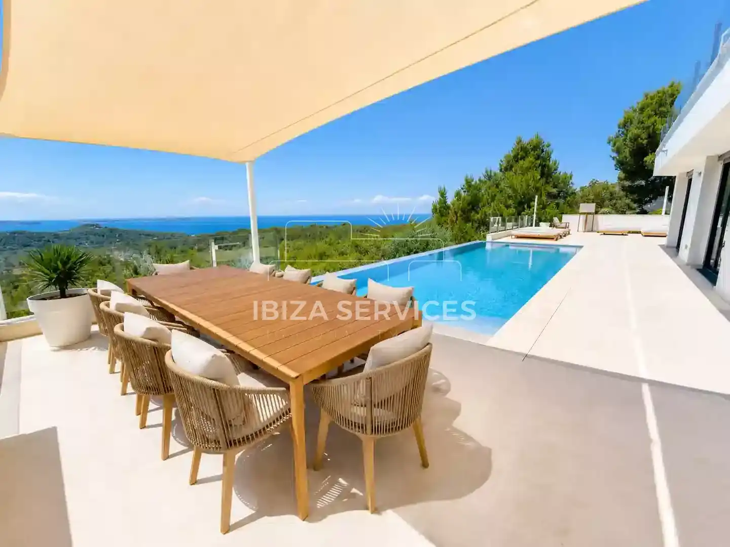 Terraza de Casa o chalet de alquiler en Sant Antoni de Portmany con Aire acondicionado, Jardín privado y Piscina