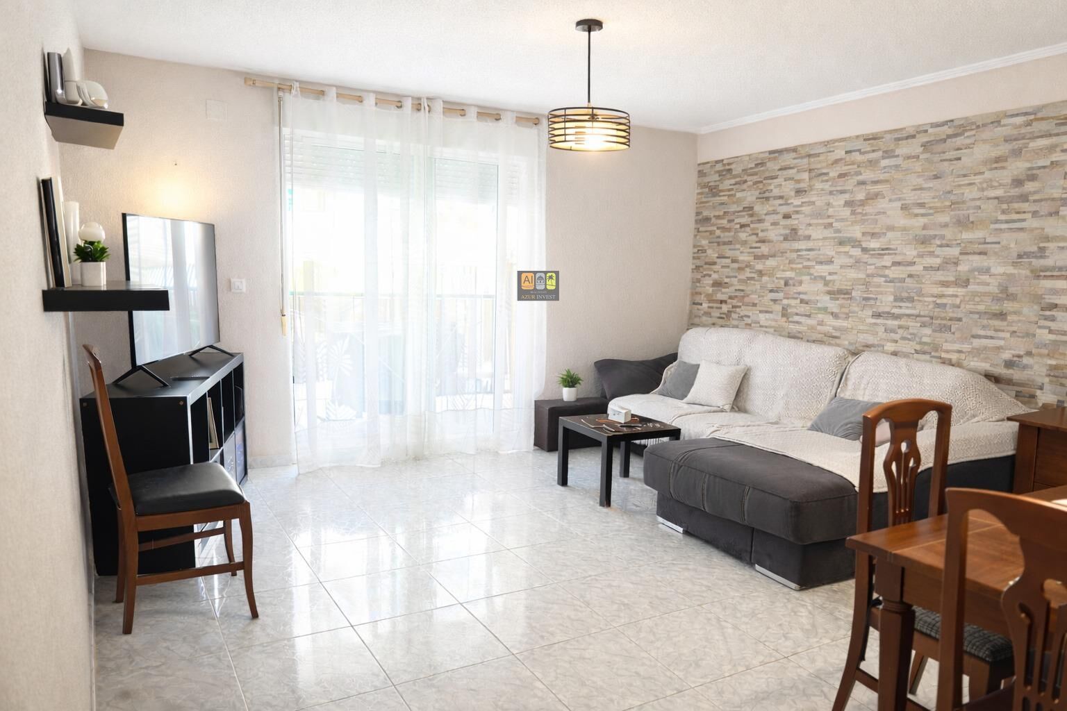 Sala d'estar de Apartament en venda en Calpe / Calp amb Aire condicionat, Terrassa i Balcó