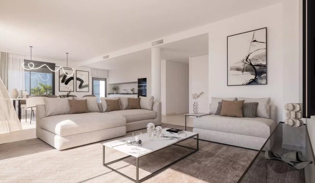 Sala d'estar de Apartament en venda en Estepona amb Aire condicionat, Terrassa i Piscina