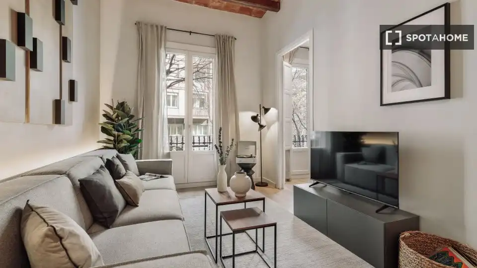 Sala de estar de Piso de alquiler en Barcelona con Aire acondicionado, Calefacción y Amueblado