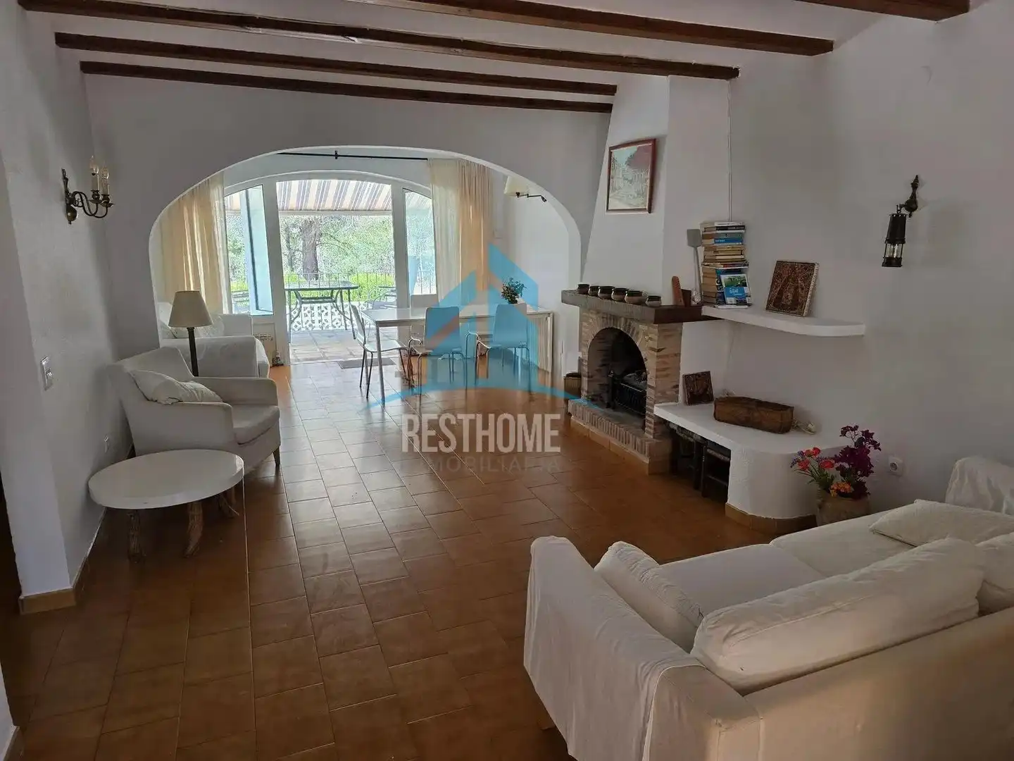Sala de estar de Casa adosada en venta en Moraira con Aire acondicionado, Jardín privado y Terraza