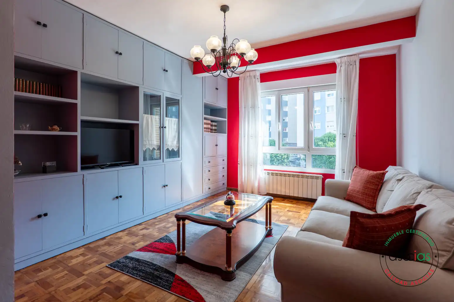 Living room of Flat for sale in Gijón   with Heating, Parquet flooring and Furnished