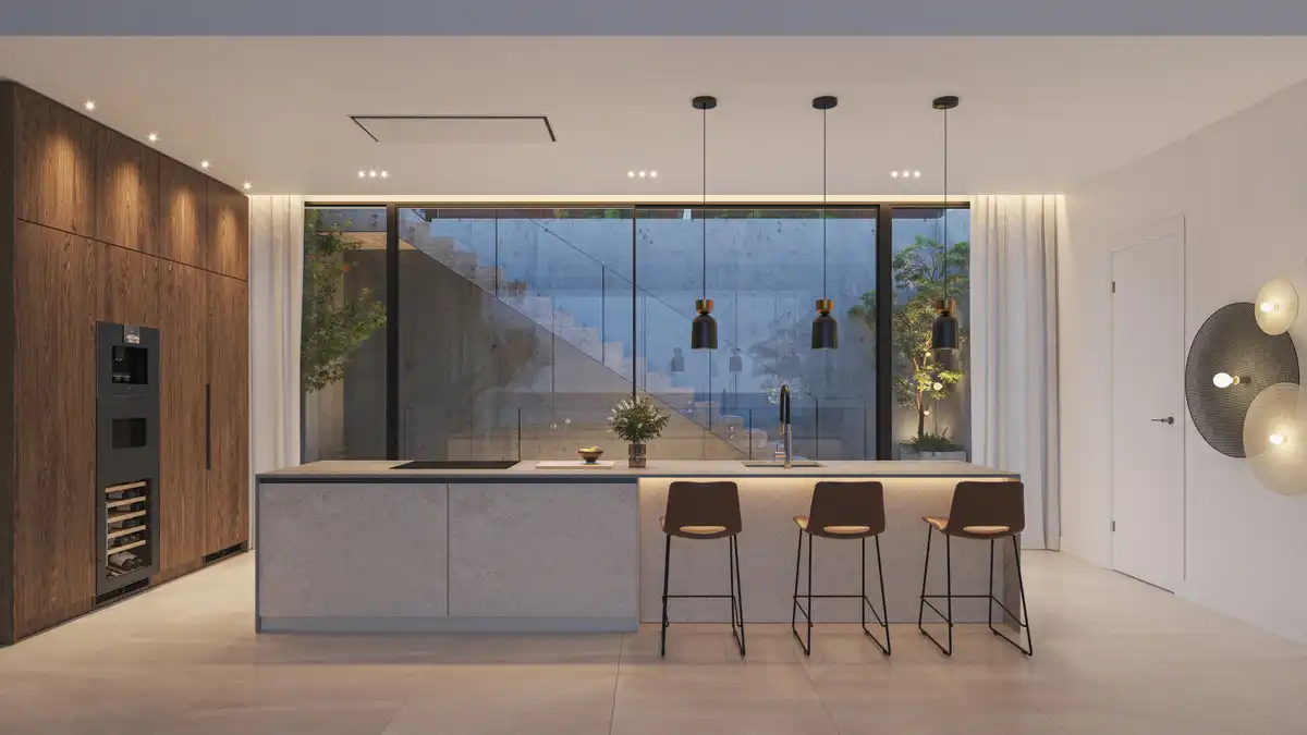Küche von Erdgeschoss zum Verkauf in Manilva mit Privatgarten, Terrasse und Abstellraum
