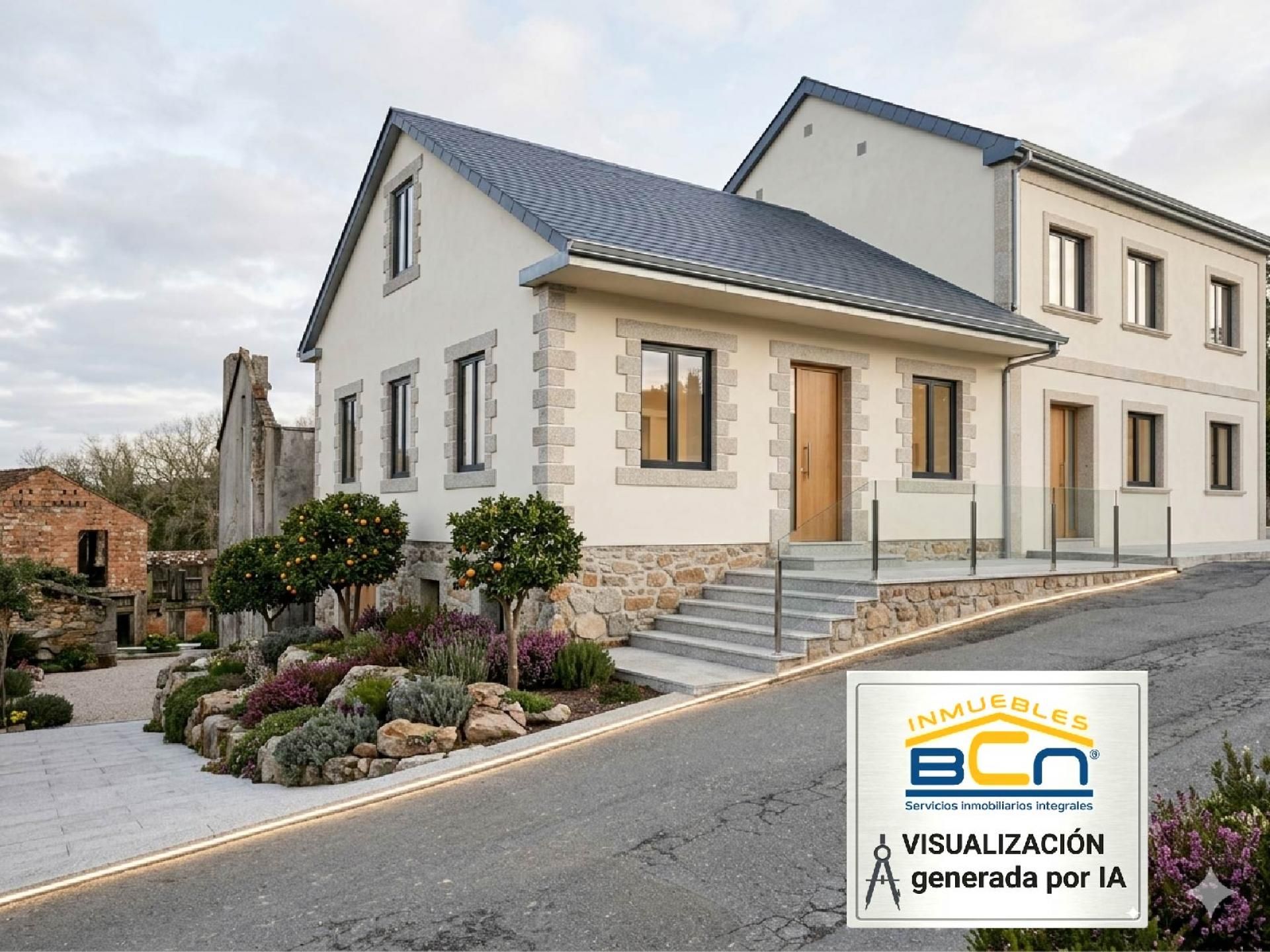 Vista exterior de Casa adosada en venda en Negreira amb Jardí privat