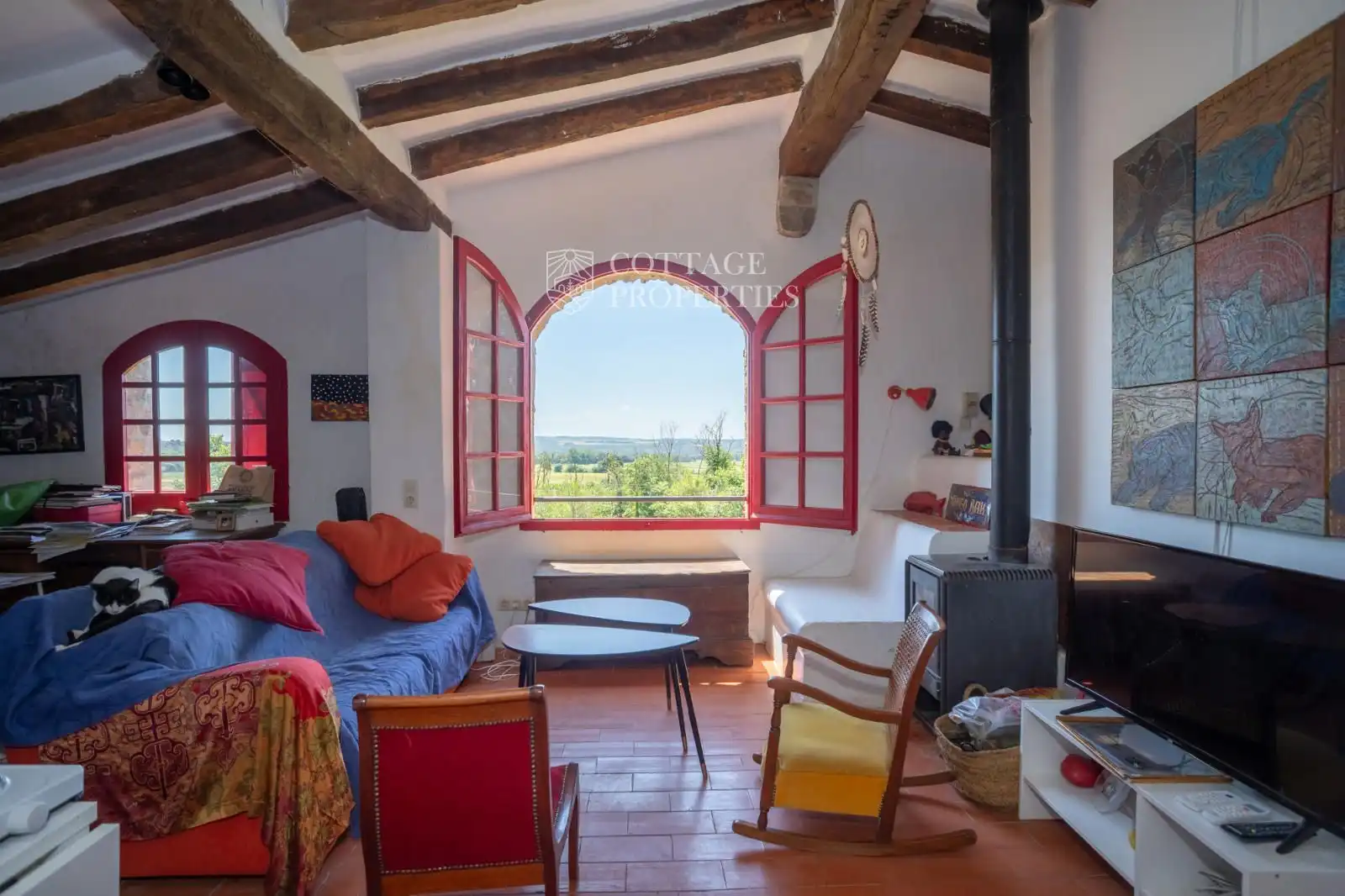 Sala de estar de Finca rústica en venta en Maià de Montcal con Calefacción y Piscina