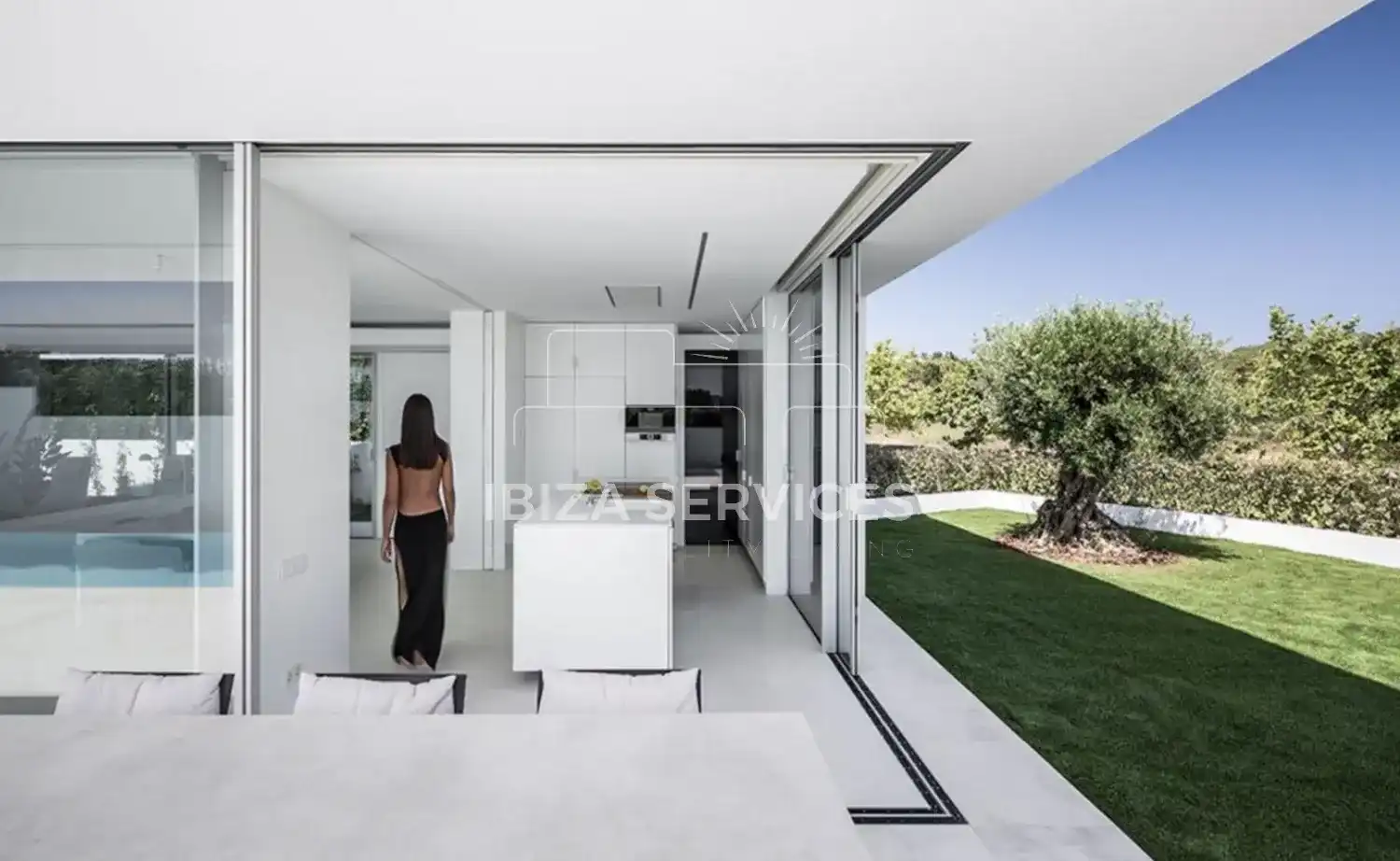 Terraza de Casa o chalet de alquiler en Santa Eulària des Riu con Aire acondicionado, Jardín privado y Piscina