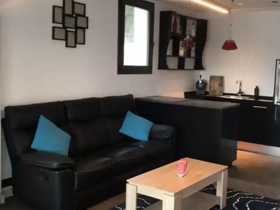 Sala d'estar de Estudi de lloguer en Castelldefels amb Jardí privat, Piscina i Moblat