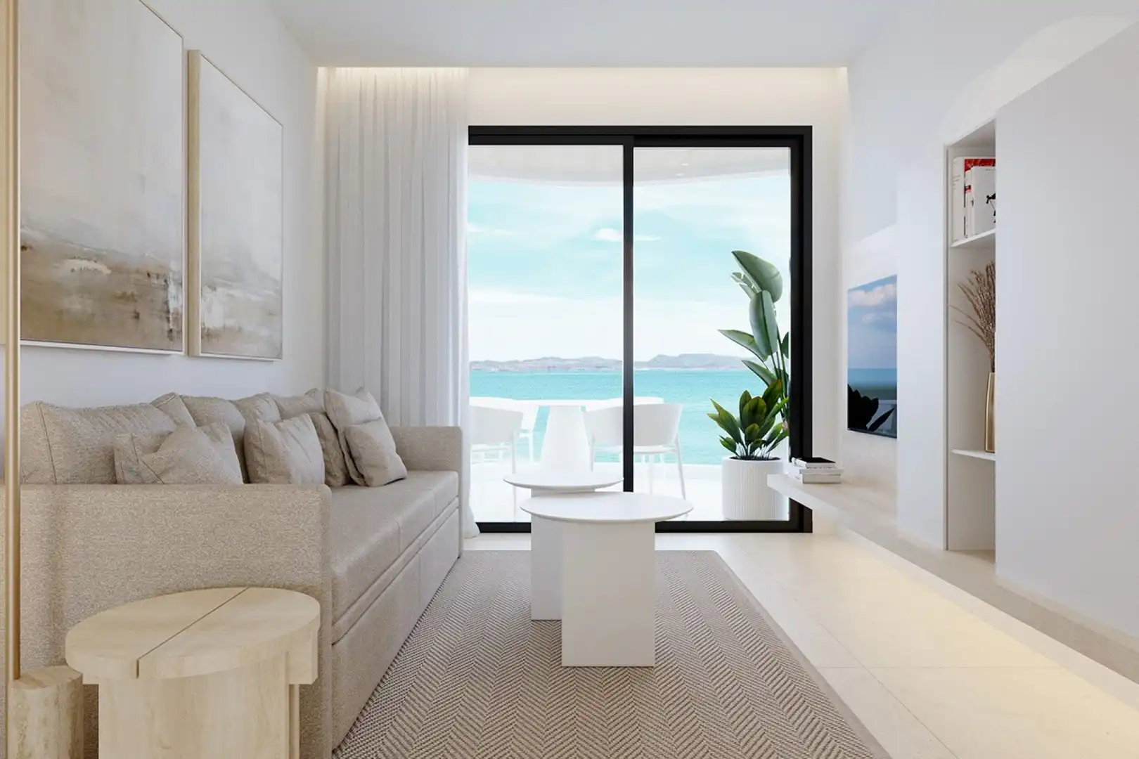 Wohnzimmer von Wohnung zum Verkauf in La Manga del Mar Menor mit Klimaanlage, Heizung und Privatgarten
