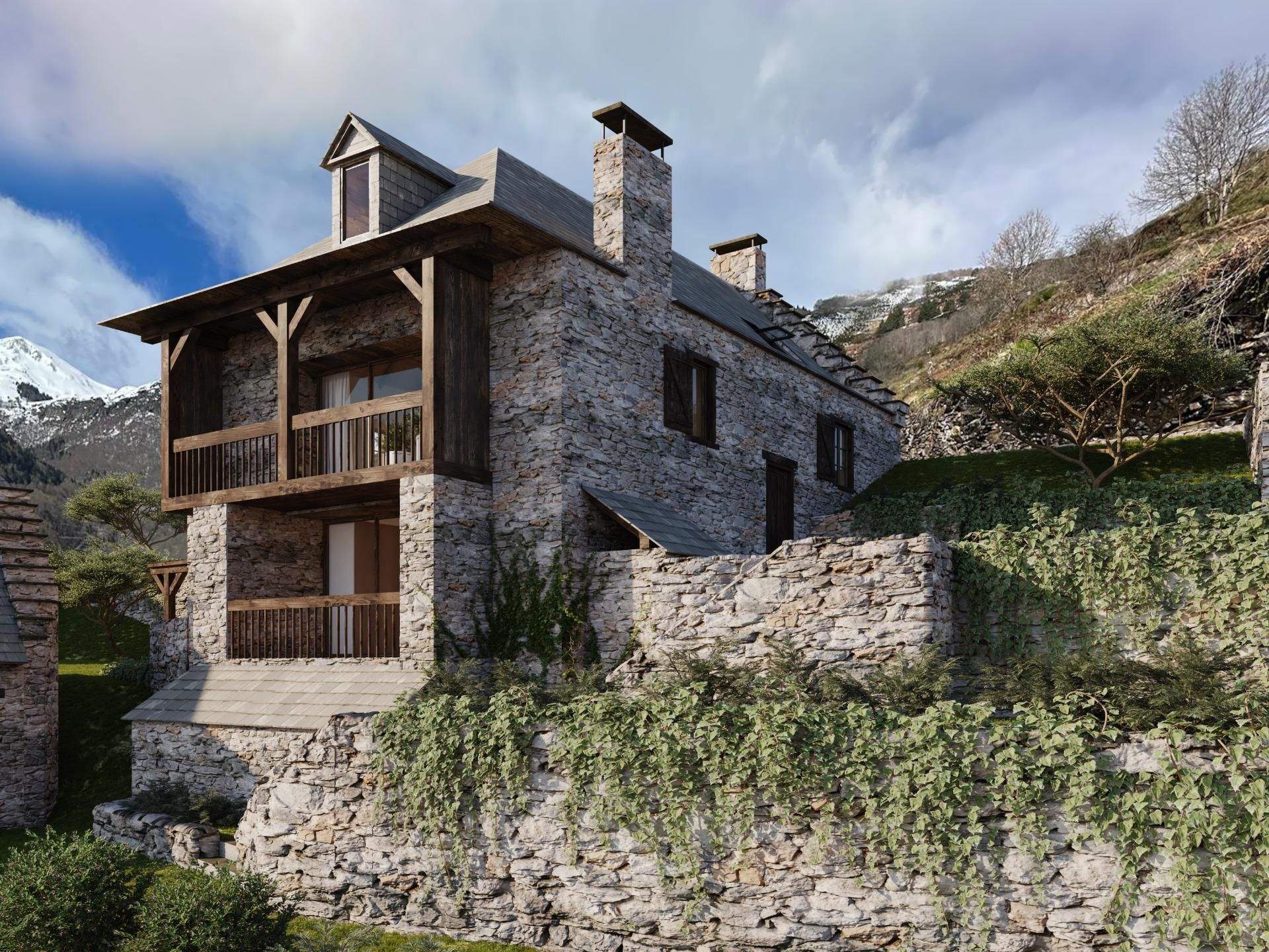 Exterior view of House or chalet for sale in Bausen  with Air Conditioner, Private garden and Terrace