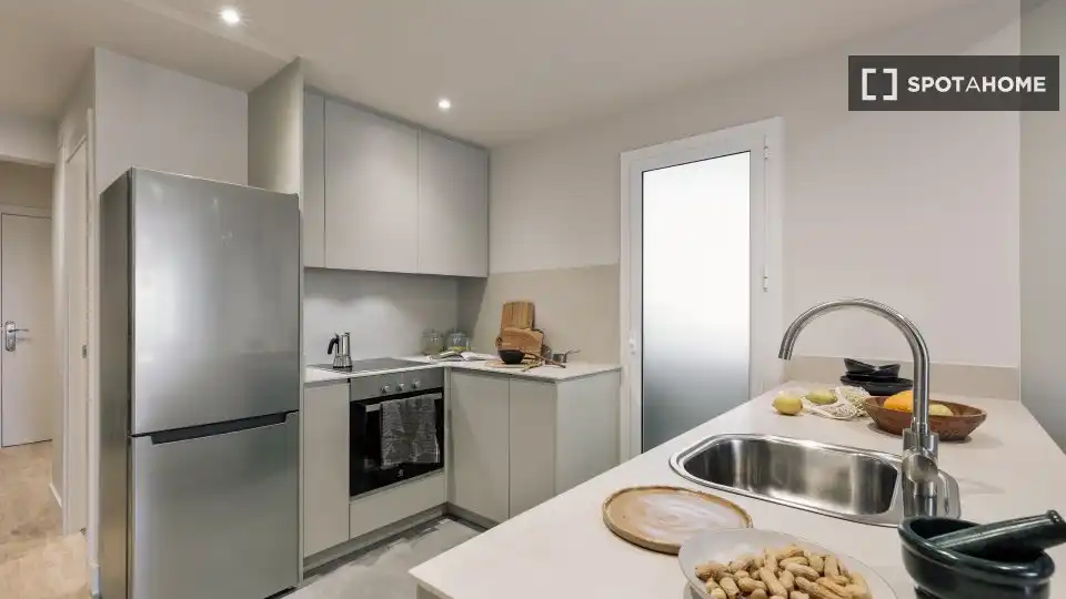 Cocina de Apartamento para compartir en Barcelona con Aire acondicionado, Terraza y Amueblado