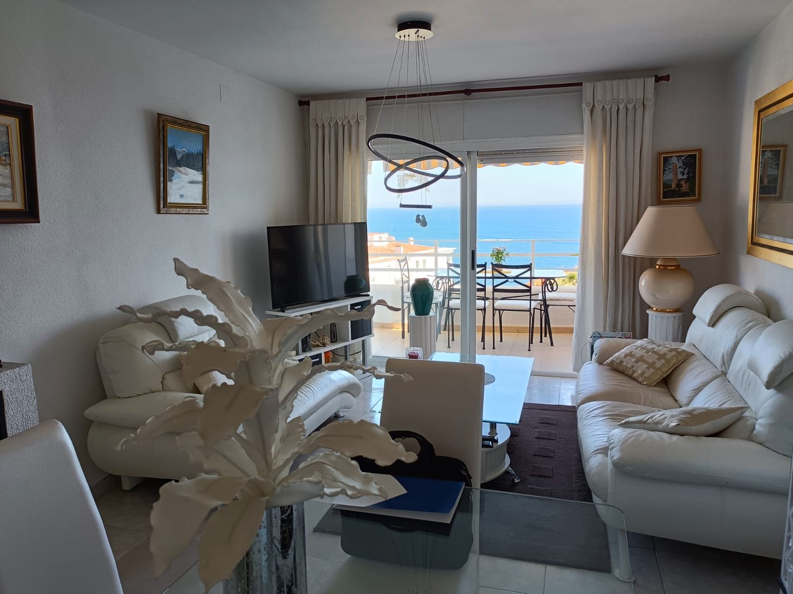 Living room of Flat for sale in Roses  with Heating, Terrace and Furnished
