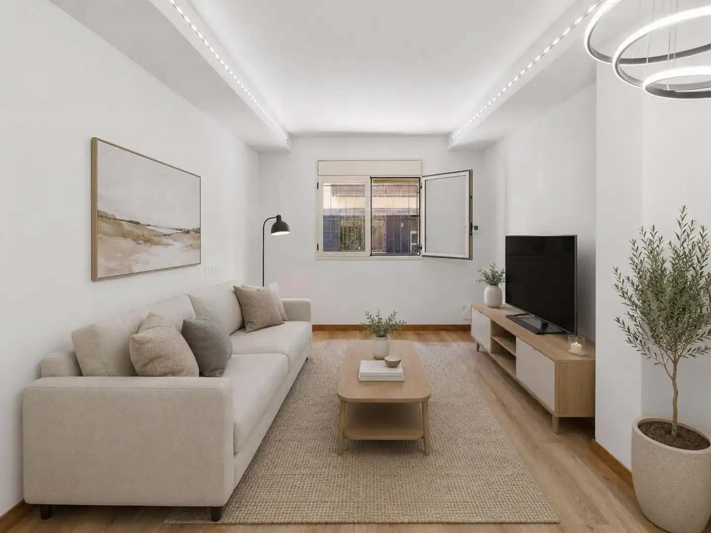 Wohnzimmer von Erdgeschoss zum Verkauf in Blanes mit Klimaanlage, Heizung und Parkett