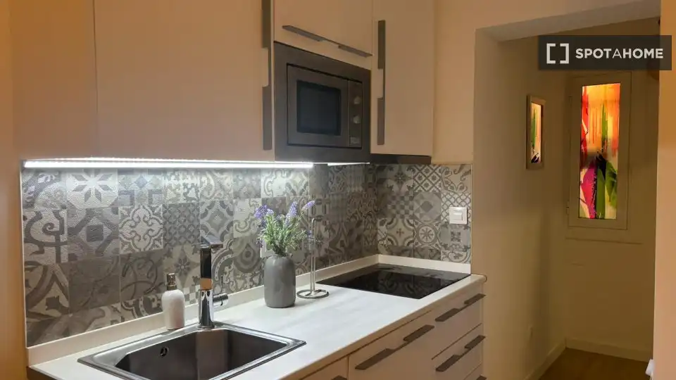 Cuina de Apartament per a compartir en Barcelona amb Aire condicionat, Calefacció i Terrassa