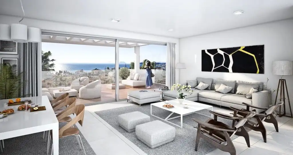 Sala de estar de Apartamento de alquiler en Estepona con Aire acondicionado, Calefacción y Terraza