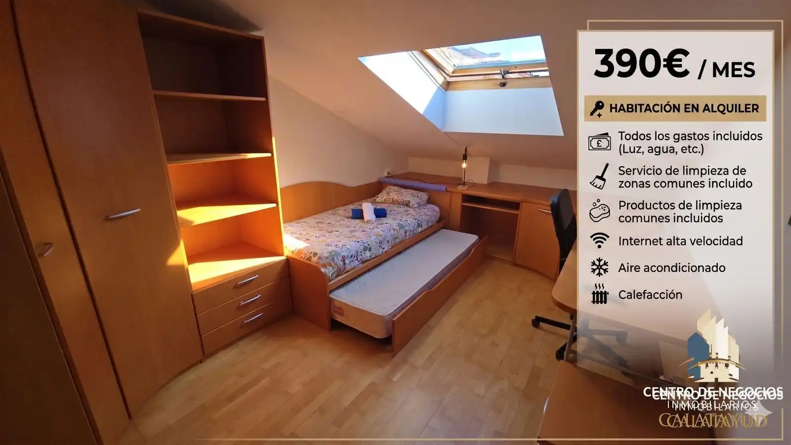 Schlafzimmer von Wohnung zur untervermieten in Calatayud mit Klimaanlage, Heizung und Parkett
