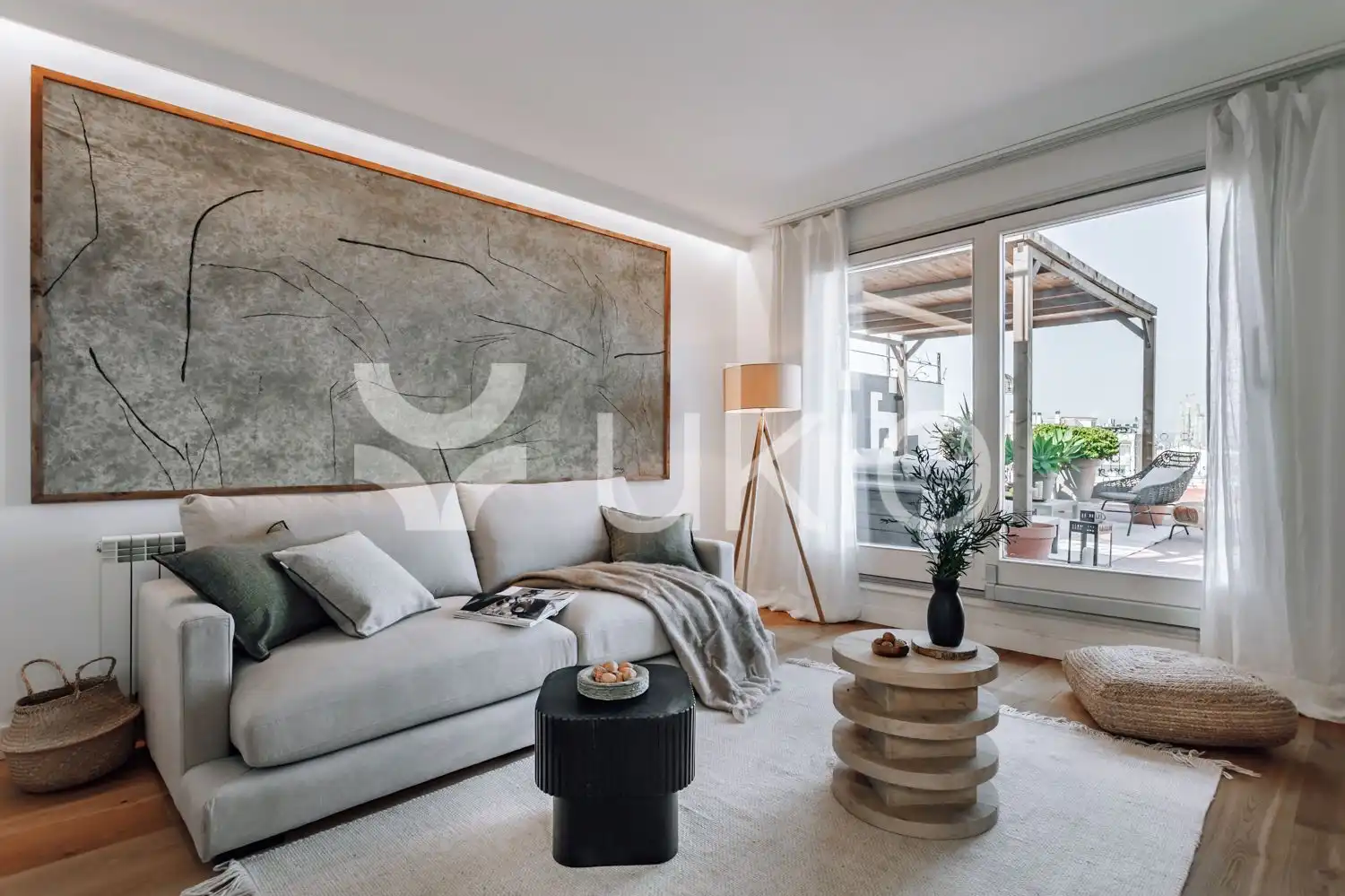 Sala de estar de Apartamento de alquiler en Barcelona con Aire acondicionado, Calefacción y Terraza