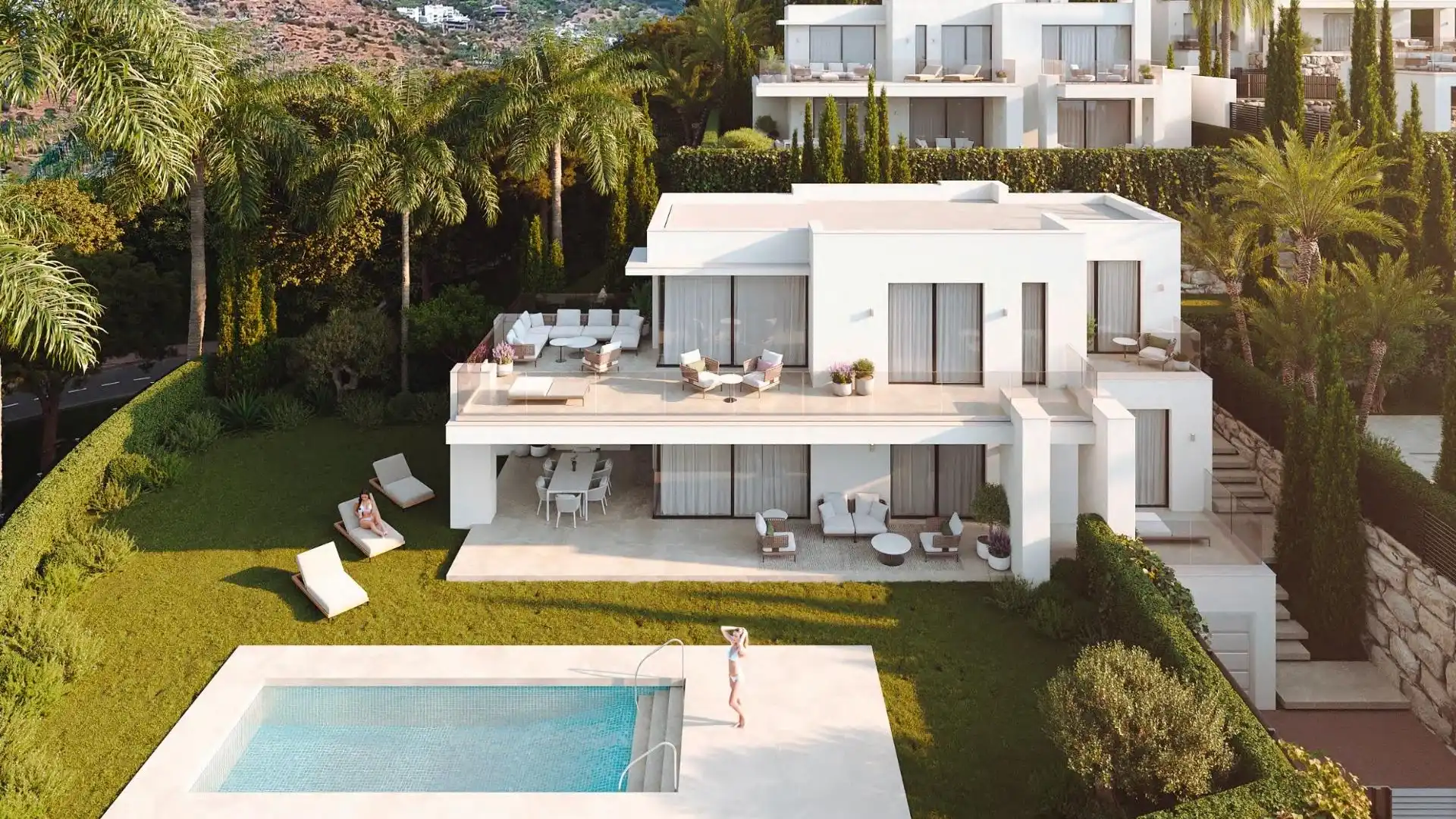 Vista exterior de Casa o chalet en venta en Mijas con Aire acondicionado, Jardín privado y Piscina