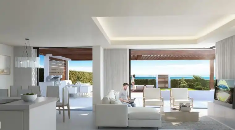 Sala de estar de Apartamento de alquiler en Estepona con Aire acondicionado, Calefacción y Jardín privado