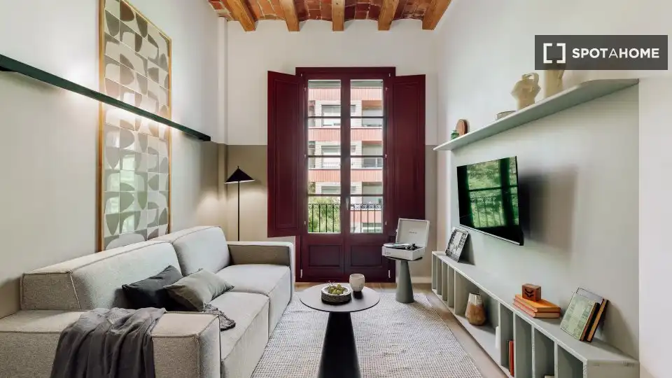 Sala de estar de Piso de alquiler en Barcelona con Aire acondicionado, Calefacción y Amueblado